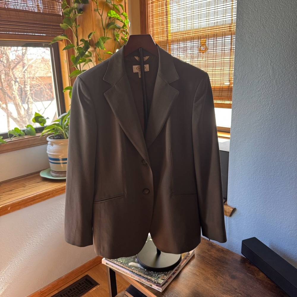 Vintage Talbots Wool Blazer Gray Petite Size 8 
 Olive/gray